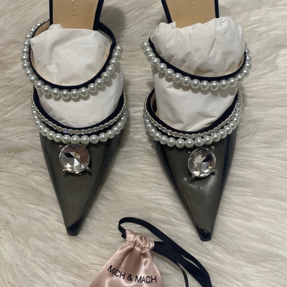 Mach and Mach Diamond of Elizabeth Imitation Pearl pointed toe‎ mule size 39 - Picture 4 of 15